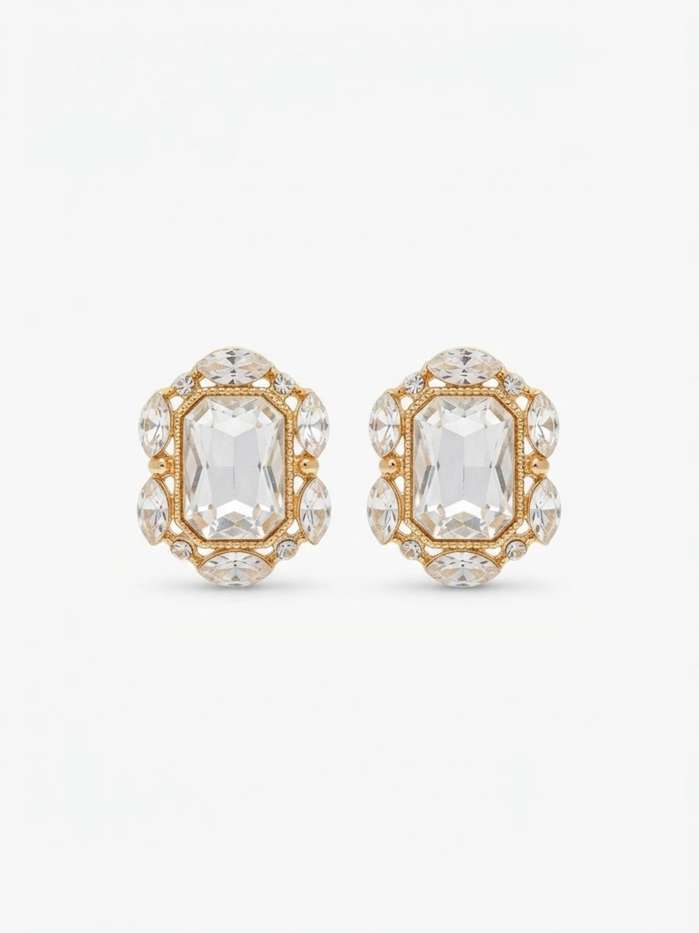 Gold-Tone Crystal Stud Earrings - Clear Crystal